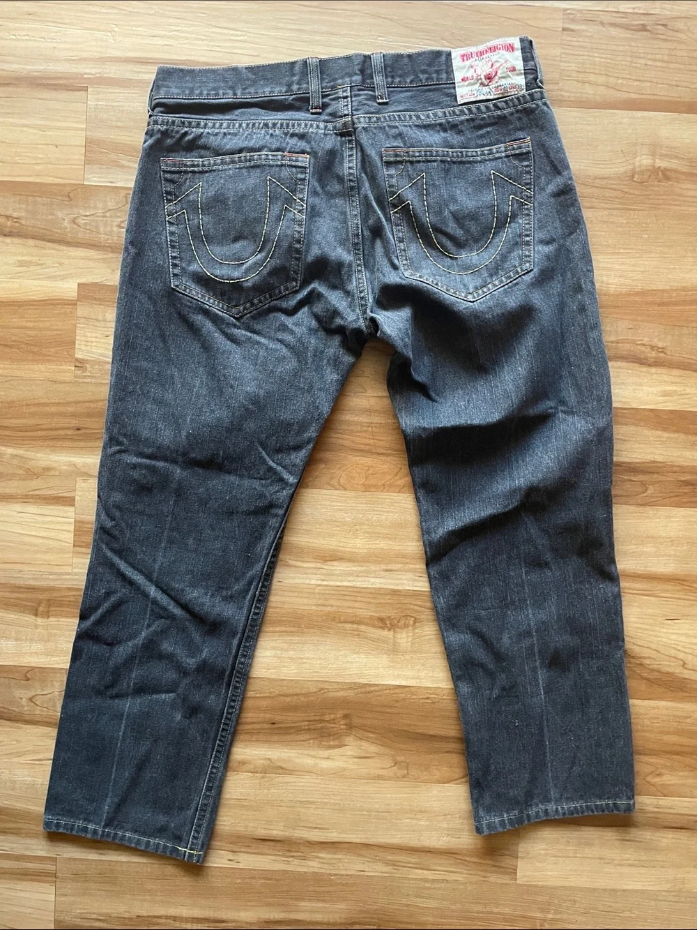 True Religion Men's Dark Gray Straight Jeans Button Fly Logan